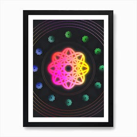 Neon Geometric Glyph in Pink and Yellow Circle Array on Black n.0119 Art Print