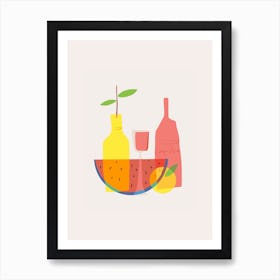 Still Life With Wine And Bottles Art Print