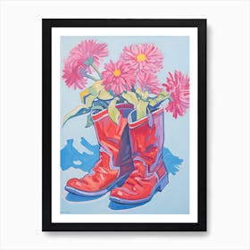 A Painting Of Cowboy Boots With Purple Lilac Flowers, Fauvist Style, Still Life 2 Art Print