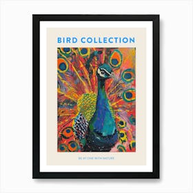 Peacock & Feathers Colourful Portrait 1 Poster Art Print