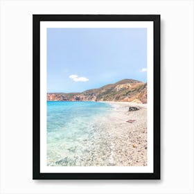 Milos, Greece I Dreamy desert beach paradise in the mountains with red aesthetic and turquoise water for the wild boho nature summer landscape photography typical of Cyclades islands like Santorini and Mykonos Art Print