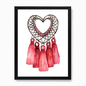 Watercolor Heart With Tassels Love Valentine's Day Art Print