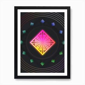 Neon Geometric Glyph in Pink and Yellow Circle Array on Black n.0446 Art Print