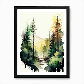 Watercolor Forest Landscape Art Print