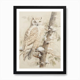 Vintage Bird Drawing Snowy Owl 3 Art Print