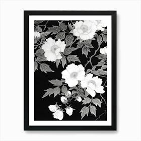 Great Japan Hokusai Black And White Flowers 12 Art Print