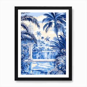 Blue And White Palm Trees Art Print