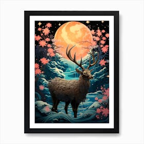 Deer In The Moonlight 2 Art Print