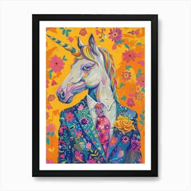 Floral Fauvism Style Unicorn In A Suit 3 Art Print