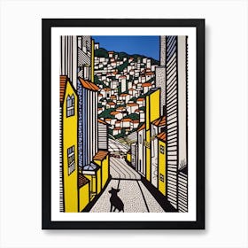 Painting Of Rio De Janeiro With A Cat In The Style Of Pop Art, Illustration Style 1 Art Print