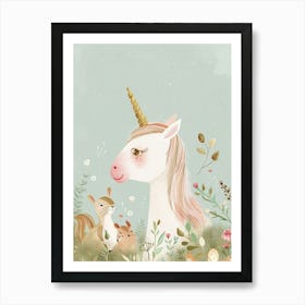 Storybook Style Unicorn With Woodland Creatures 1 Art Print