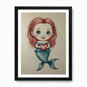 Mermaid Drawing Art Print