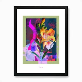 Freesia 3 Neon Flower Collage Poster Art Print