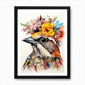 Bird With A Flower Crown Sparrow 1 Art Print