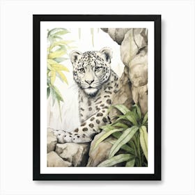 Storybook Animal Watercolour Snow Leopard Art Print