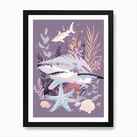 Purple Zebra Shark Illustration 2 Art Print