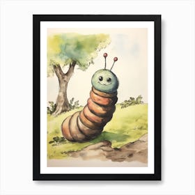 Storybook Animal Watercolour Worm 2 Art Print