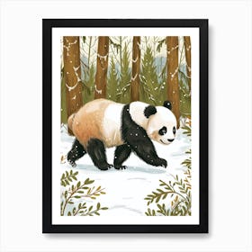 Giant Panda Walking Through A Snow Covered Forest Storybook Illustration 2 Art Print