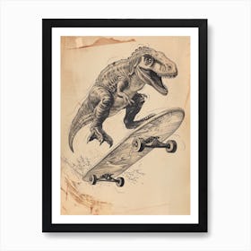 Vintage Icthyosaurus Dinosaur On A Skateboard 2 Art Print