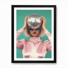 Disco Ball Girl, Preppy Aesthetic, Retro Pink Pastel Art Print