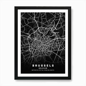 Brussels Belgium Black Map Art Print