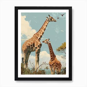 Two Giraffes With The Trees Modern Illustration Art Print