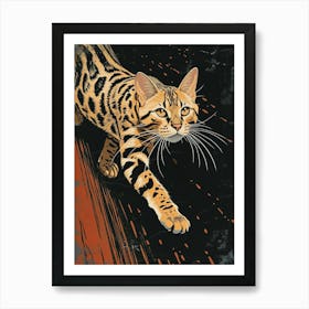 Bengal Cat Relief Illustration 2 Art Print