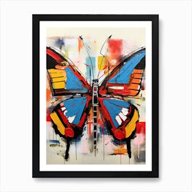Butterfly blue, yellow in Basquiat's Style Art Print