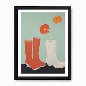 A Painting Of Cowboy Boots With Red Flowers, Pop Art Style 2 Art Print