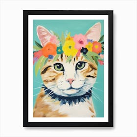 Manx Cat With A Flower Crown Painting Matisse Style 3 Art Print