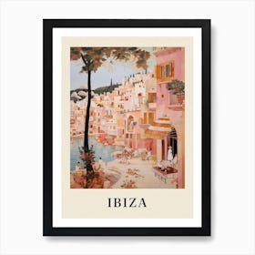 Ibiza Spain 5 Vintage Pink Travel Illustration Poster Art Print