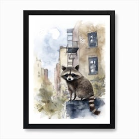 A Raccoon In City Watercolour Illustration Storybook 2 Art Print