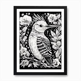 B&W Bird Linocut Hoopoe 4 Art Print