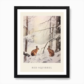 Winter Watercolour Red Squirrel 3 Poster Art Print