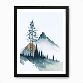 Mountain And Forest In Minimalist Watercolor Vertical Composition 53 Art Print