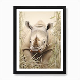 Rhino Walking Through The Landscape Illustration 7 Art Print