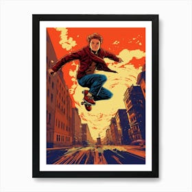 Skateboarding In Moscow, Russia Comic Style 3 Art Print