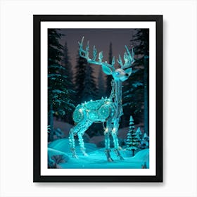 Bioluminescent Firefly With Robotic Features Integrated Into A Whimsical Teal Deer Body Ceramic Tex Art Print