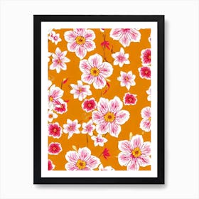 Daffodil Floral Print Retro Pattern 1 Flower Art Print