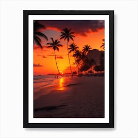 Dreamshaper V7 Playa Palmeras Atardecer Ciudad Hd 1 Art Print