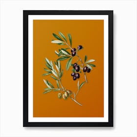Vintage Olive Botanical on Sunset Orange n.0162 Art Print