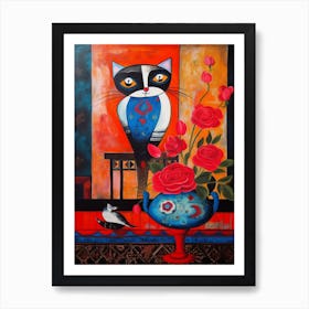 Peony With A Cat 1 Surreal Joan Miro Style  Art Print