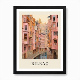 Bilbao Spain 1 Vintage Pink Travel Illustration Poster Art Print