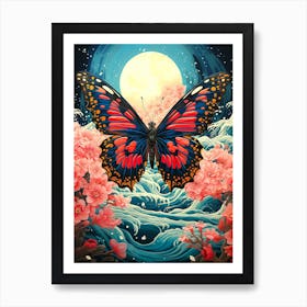 Butterfly In Cherry Blossoms Art Print