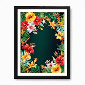 A Contemporary Tropical Floral Frame Highlighting A Variety Of Vivid Exotic Florals In Full Bloom (4) Art Print