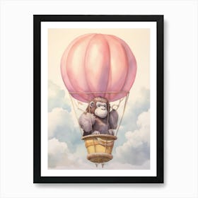 Baby Gorilla 3 In A Hot Air Balloon Art Print