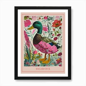 Floral Animal Painting Mallard Duck 1 Poster Art Print