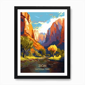 Zion National Park Travel Poster Illustration Style 5 Art Print