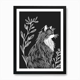 Norwegian Forest Cat Cat Minimalist Illustration 3 Art Print