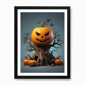 Halloween Pumpkin Tree 2 Art Print